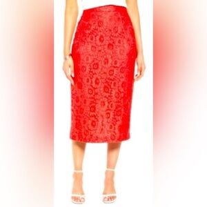 Halogen Red Lace Pencil Skirt